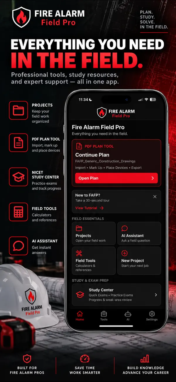 Fire Alarm Field Pro App Store screenshot showing the app home screen