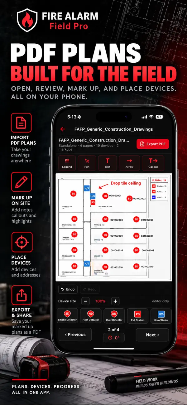 Actual Fire Alarm Field Pro PDF Plan Tool promotional screenshot